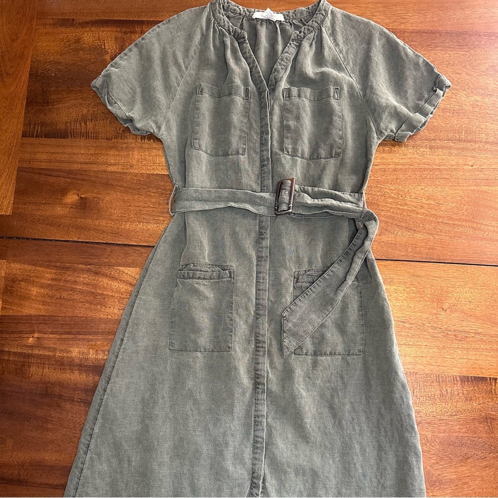 Lucky Brand Utility Belted Shirt Dress - Olive Green  Size Extra Small